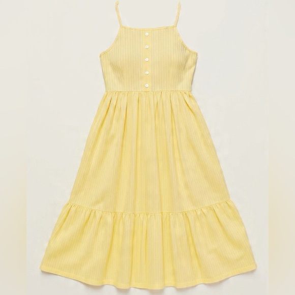 Ribbed Tank Midi Dress – Adjustable Straps – Flowy Dress - Yellow - Size Large - Picture 3 of 4